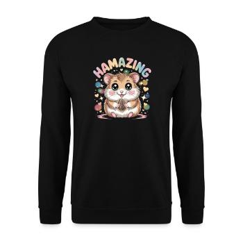 Hamazing Kawaii Hamster Seed Hearts - Unisex Sweatshirt - black - Front - Alina (178cm) & Michal (187cm)
