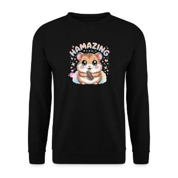 Hamazing Kawaii Hamster Seed Hearts - Unisex Sweatshirt - black - Front - Alina (178cm) & Michal (187cm)