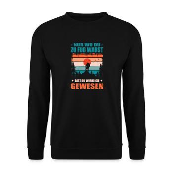 Wandern Sprüche Wanderer Wanderoutfits - Unisex Pullover - Schwarz - Vorne - Alina (178cm) & Michal (187cm)