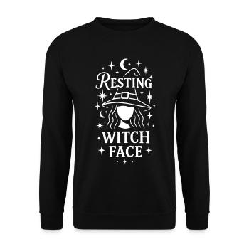 Ruhendes Hexengesicht Halloween Kostümdesign - Unisex Pullover - Schwarz - Vorne - Alina (178cm) & Michal (187cm)