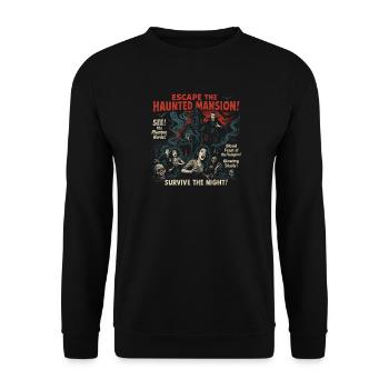 Haunted Mansion Escape Filmplakat Halloween - Unisex Pullover - Schwarz - Vorne - Alina (178cm) & Michal (187cm)