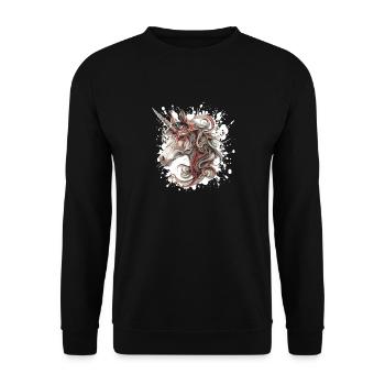 Unicorn Kopf mit Farbwirbel - Unisex Pullover - Schwarz - Vorne - Alina (178cm) & Michal (187cm)