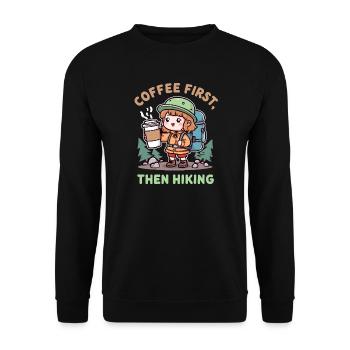 Drôle de dicton de randonnée pour les amateurs de café - Sweat-shirt Unisexe - noir - Devant - Alina (178cm) & Michal (187cm)