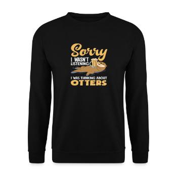 Sea Otter Cartoon Think About Otter - Unisex Sweatshirt - black - Front - Alina (178cm) & Michal (187cm)