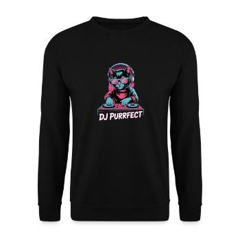 DJ Purrfect Katze DJ Kopfhörer Turntable - Unisex Pullover - Schwarz - Vorne - Alina (178cm) & Michal (187cm)