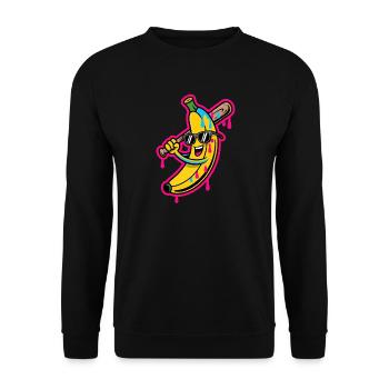 Banana Cartoon Baseball Humor - Unisex Pullover - Schwarz - Vorne - Alina (178cm) & Michal (187cm)