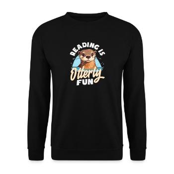 Sea Otter Cartoon Reading - Unisex Sweatshirt - black - Front - Alina (178cm) & Michal (187cm)