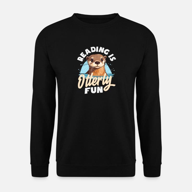 Sea Otter Cartoon Reading - Unisex Sweatshirt - black
