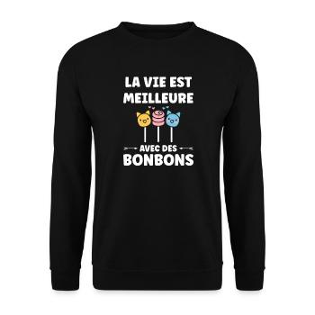 La vie est meilleure avec des bonbons - Sweat-shirt Unisexe - noir - Devant - Alina (178cm) & Michal (187cm)