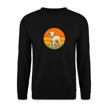 Lamb in Retro Sunset Circle - Unisex Sweatshirt - black - Front - Alina (178cm) & Michal (187cm)