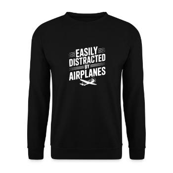 Facilement distrait par les avions - Sweat-shirt Unisexe - noir - Devant - Alina (178cm) & Michal (187cm)