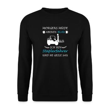 Staplerfahrer Stapler Lager Sprüche Logistik - Unisex Pullover - Schwarz - Vorne - Alina (178cm) & Michal (187cm)
