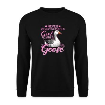Funny Bird Goose - Unisex Sweatshirt - black - Front - Alina (178cm) & Michal (187cm)