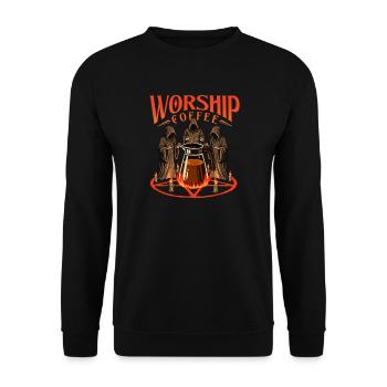 Worship Coffee Bold Koffein Statement - Unisex Pullover - Schwarz - Vorne - Alina (178cm) & Michal (187cm)