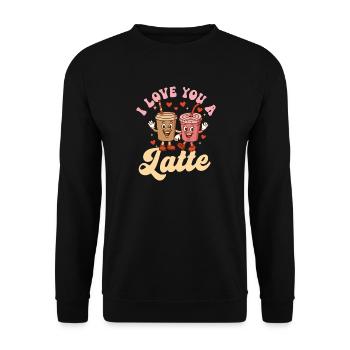 I Love You A Latte Cute Coffee Wortspiel - Unisex Pullover - Schwarz - Vorne - Alina (178cm) & Michal (187cm)
