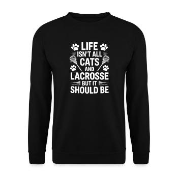Lacrosse Saying Cats Funny Lacrosse Gift - Unisex Sweatshirt - black - Front - Alina (178cm) & Michal (187cm)