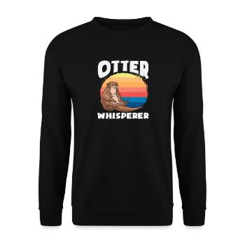Seeotter Cartoon Retro Flüsterer - Unisex Pullover - Schwarz - Vorne - Alina (178cm) & Michal (187cm)