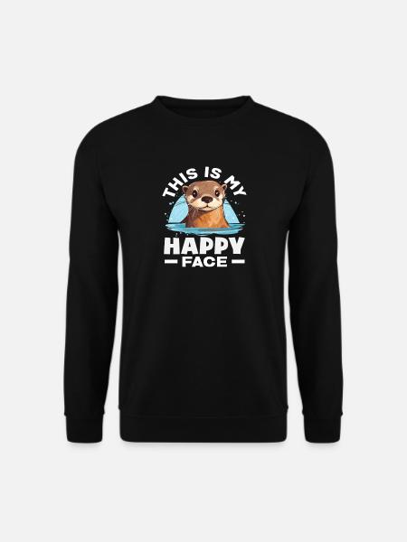 Sea Otter Cartoon Lucky Face - Unisex Sweatshirt - black