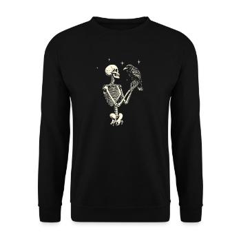 Skelett mit Rabe - Unisex Pullover - Schwarz - Vorne - Alina (178cm) & Michal (187cm)