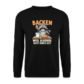 Waschbär Backen Lustiger Spruch Alkohol - Unisex Pullover - Schwarz - Vorne - Alina (178cm) & Michal (187cm)