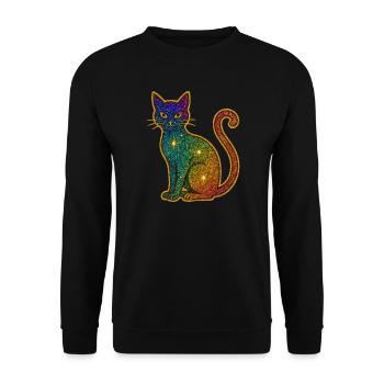 Regenbogen Glitzer Katze zu Halloween - Unisex Pullover - Schwarz - Vorne - Alina (178cm) & Michal (187cm)