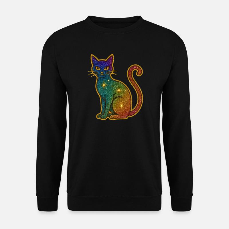 Regenbogen Glitzer Katze zu Halloween - Unisex Pullover - Schwarz