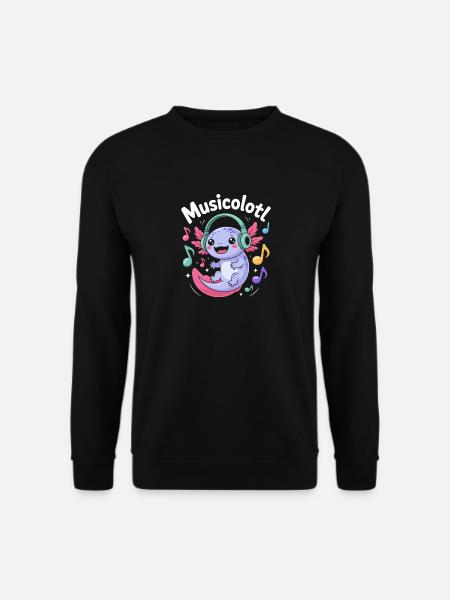 Musicolotl Axolotl Mit Kopfhörern Und Musik - Unisex Pullover - Schwarz