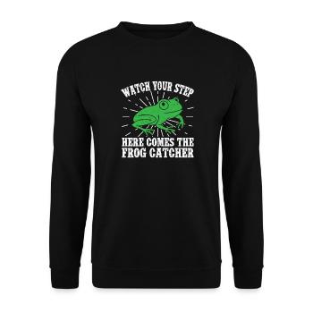 Frog Catcher Watch Your Step Frog - Unisex Pullover - Schwarz - Vorne - Alina (178cm) & Michal (187cm)
