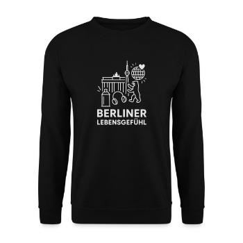 Berliner Lebensgefühl Emblem - Unisex Pullover - Schwarz - Vorne - Alina (178cm) & Michal (187cm)