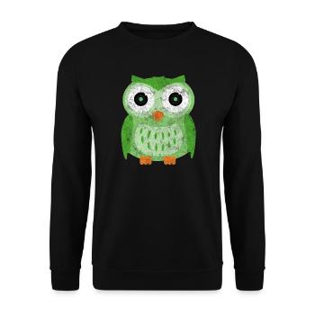 Grüne Eulen Cartoon - Unisex Pullover - Schwarz - Vorne - Alina (178cm) & Michal (187cm)