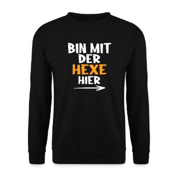 Bin mit der Hexe hier - Unisex Pullover - Schwarz - Vorne - Alina (178cm) & Michal (187cm)