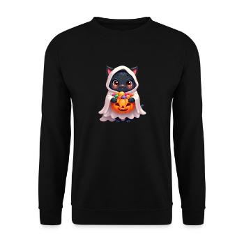 Halloween Cat with Halloween Pumpkin - Unisex Sweatshirt - black - Front - Alina (178cm) & Michal (187cm)