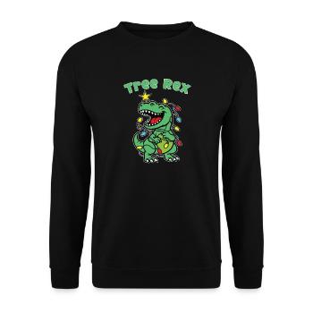 Stylischer Print mit „Tree Rex“ Dino Tannenbaum - Unisex Pullover - Schwarz - Vorne - Alina (178cm) & Michal (187cm)