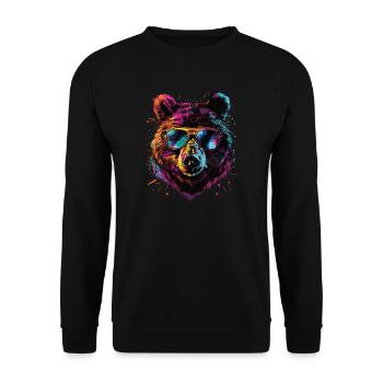 Retro Outdoor Wilderness Bärenbäume - Unisex Pullover - Schwarz - Vorne - Alina (178cm) & Michal (187cm)