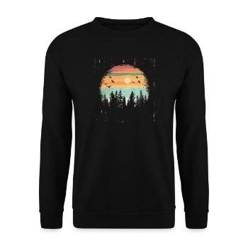 Retro Outdoor Wilderness Bärenbäume - Unisex Pullover - Schwarz - Vorne - Alina (178cm) & Michal (187cm)