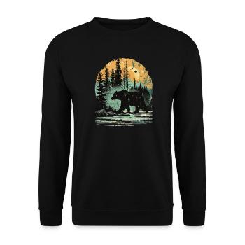 Retro Outdoor Wilderness Bärenbäume - Unisex Pullover - Schwarz - Vorne - Alina (178cm) & Michal (187cm)