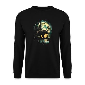 Retro Outdoor Wilderness Bärenbäume - Unisex Pullover - Schwarz - Vorne - Alina (178cm) & Michal (187cm)