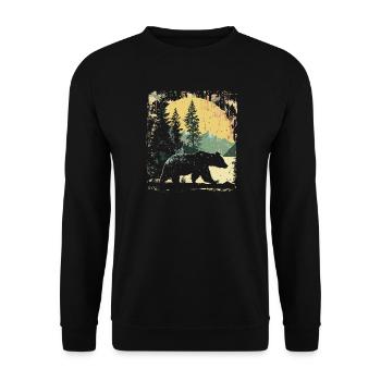Retro Outdoor Wilderness Bärenbäume - Unisex Pullover - Schwarz - Vorne - Alina (178cm) & Michal (187cm)