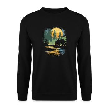 Retro Outdoor Wilderness Bärenbäume - Unisex Pullover - Schwarz - Vorne - Alina (178cm) & Michal (187cm)