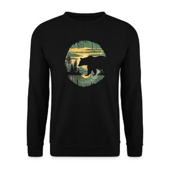 Retro Outdoor Wilderness Bärenbäume - Unisex Pullover - Schwarz - Vorne - Alina (178cm) & Michal (187cm)