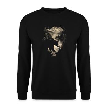 Retro Outdoor Wilderness Bärenbäume - Unisex Pullover - Schwarz - Vorne - Alina (178cm) & Michal (187cm)