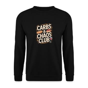 Carbs Und Chaos Club Brot Kuchen Wein - Unisex Pullover - Schwarz - Vorne - Alina (178cm) & Michal (187cm)