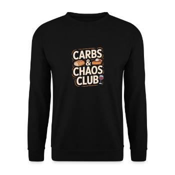 Carbs And Chaos Club Bread Cake Wine - Unisex Sweatshirt - black - Front - Alina (178cm) & Michal (187cm)