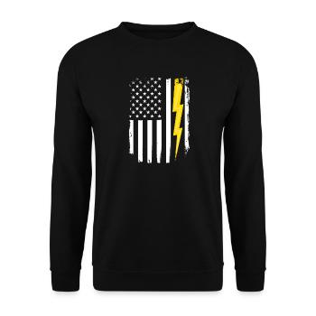 US-Flagge Flash Patriotischer Elektroingenieur - Unisex Pullover - Schwarz - Vorne - Alina (178cm) & Michal (187cm)