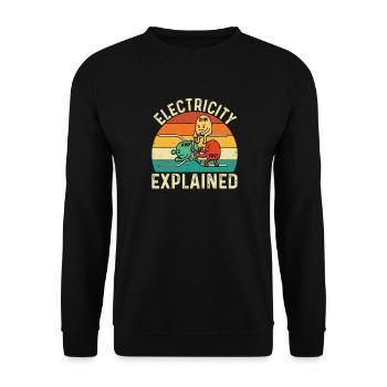 Elektrizität erklärt Lustiger Ingenieur STEM Zitat - Unisex Pullover - Schwarz - Vorne - Alina (178cm) & Michal (187cm)