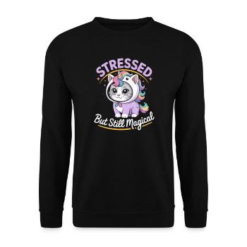 Stressed but still Magical - Funny Cat Unicorn - Unisex Sweatshirt - black - Front - Alina (178cm) & Michal (187cm)
