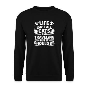 Reisen Spruch Katze Lustige Urlaub Reisen Geschenk - Unisex Pullover - Schwarz - Vorne - Alina (178cm) & Michal (187cm)