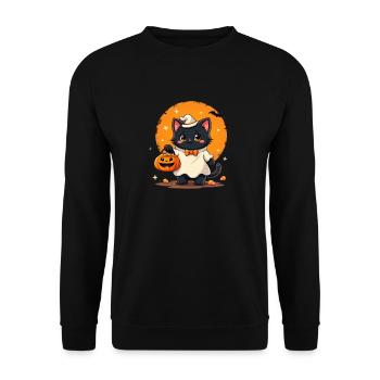 Halloween Cat with Halloween Pumpkin - Unisex Sweatshirt - black - Front - Alina (178cm) & Michal (187cm)