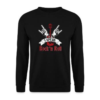 I Speak Rock 'n Roll Rock Band Guitar Music - Unisex Pullover - Schwarz - Vorne - Alina (178cm) & Michal (187cm)