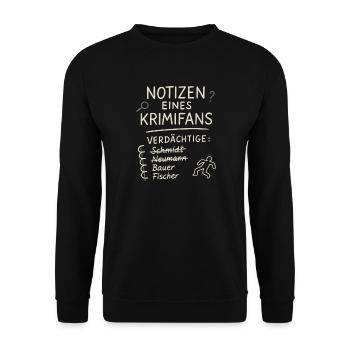 Notizen eines Krimifans – Lustiges True Crime Shir - Unisex Pullover - Schwarz - Vorne - Alina (178cm) & Michal (187cm)